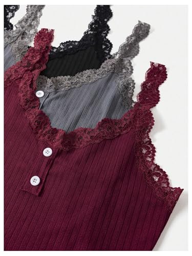 SOLY HUX Women's 3 Packs Nightgowns Soft Sexy Lace Trim Sleep Dress Chemise Pajamas Sleepwear Cami Mini Slip Dresses4