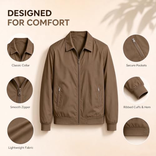 Windbreaker Jackets for Men Collared Full Zip Bomber Coat Pockets - image 4