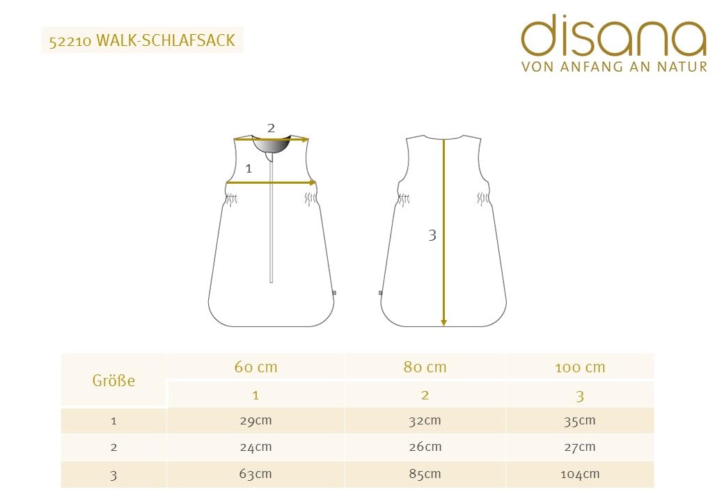 Disana WALK-SCHLAFSACK Baby & Kleinkind - 100% Bio-Merino, TOG 1.7 – atmungsaktiv, kuschelig warm – unisex Gr. 60, 80, 100 cm - nachhaltig & fair - mit Zipper - made in Germany