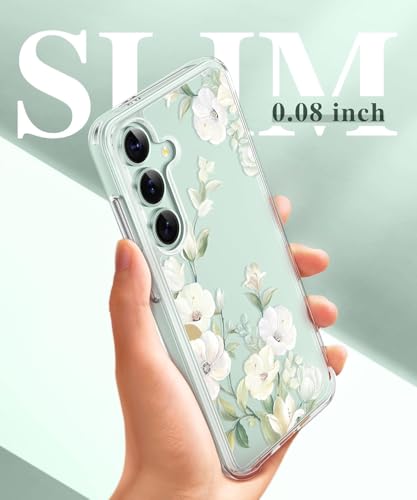 Image of Elzzi Clear Transparent Flower Cover For Samsung S25 Ultra 5g Case Shockproof Case Floral Design Camera Protection Shockproof PC+TPU Transparent Flower Cover For Girls & Women (Green)