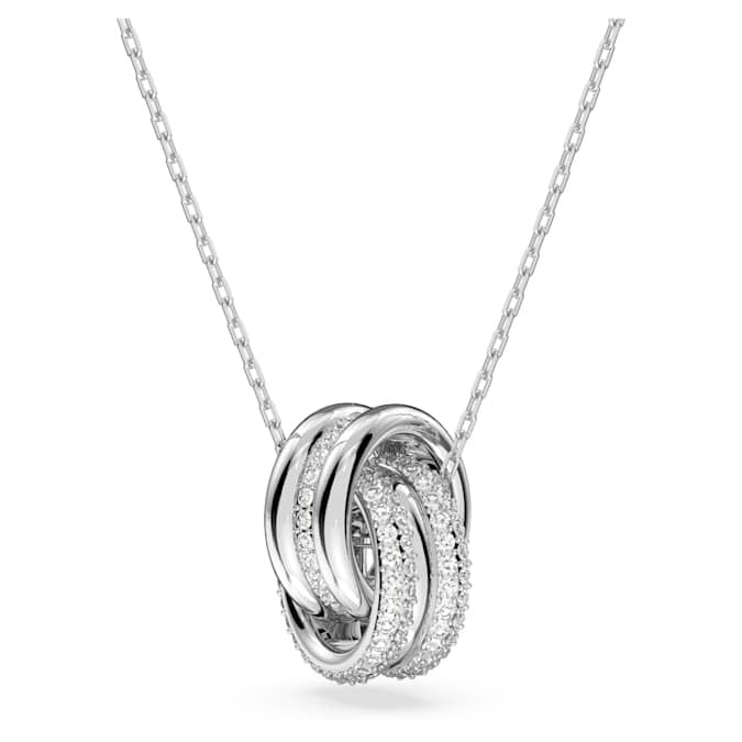 Swarovski Collar con colgante Hyperbola para mujer, círculos entrelazados, color blanco, placa de rodio, 5646724, talla única, Cristales, chapado en plata/blanco, Circonita cúbica