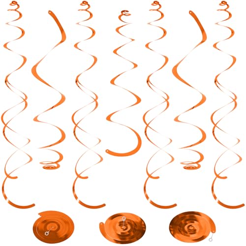 Image of 24 PCS Orange Hanging Swirl, Sparkle Ceiling Decorations, Plastic Streamer Party Decorations with Double-Swirls and Single-Swirls for Birthday Decorations, Thanksgiving Day, Graduation, Baby Shower
