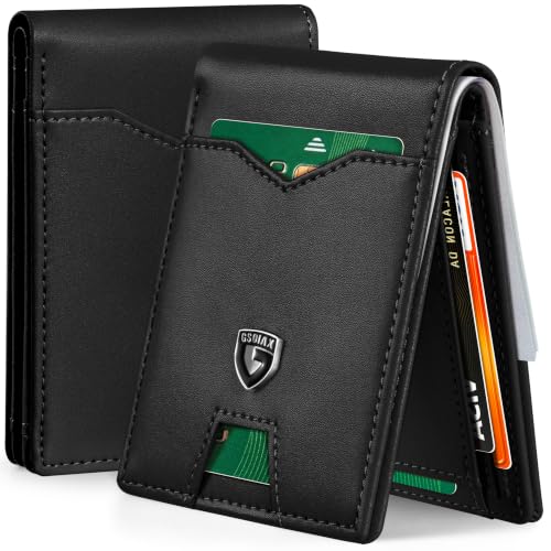 Image of GSOIAX Slim Wallet for Men Rfid Blocking Leather Bifold Front Pocket Carbon Fiber Men's Money Clips Credit Card Holder With Gift Box