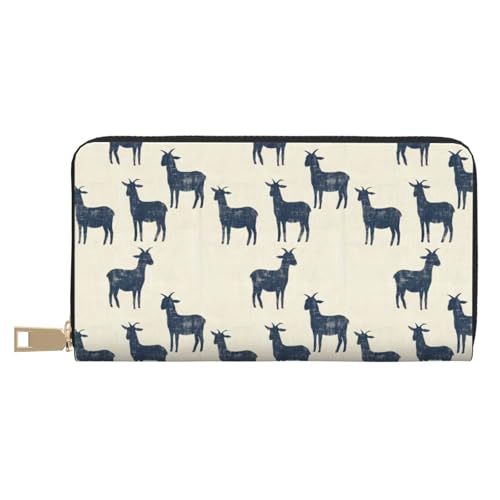 Rustic Goat Silhouette Print Wallet Women Men, Long PU Leather Wallets for Women, Cute Womens Travel Wallet Purse Pouch with Zipper Pocket