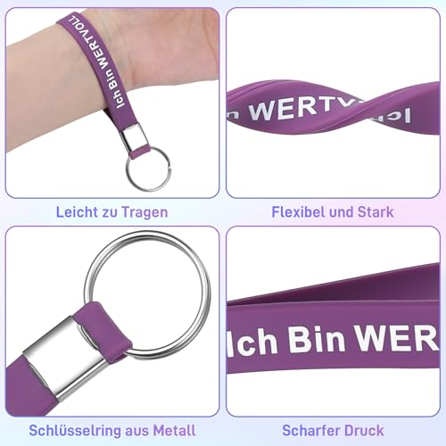 Huiguli 24 Stück Inspirierenden Schlüsselanhänger, Silikon Schlüsselanhänger auf Deutsch mit Motivierende Botschaften, Sprüchen Ermutigung Geschenk für Mitarbeiter Kollegen Teenager Lehrer