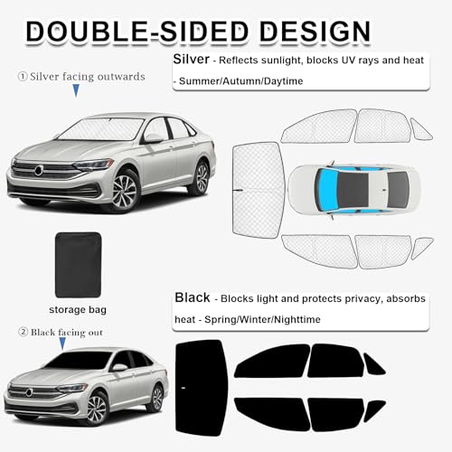 Image of KMF Windshield Sun Shade Replacement for Volkswagen Jetta Accessories 2019-2024 2025, Side Window Sun Shade Cover Sun Visor Shield Cover, Sunshade for Camping /Baby UV Block and Privacy Protect