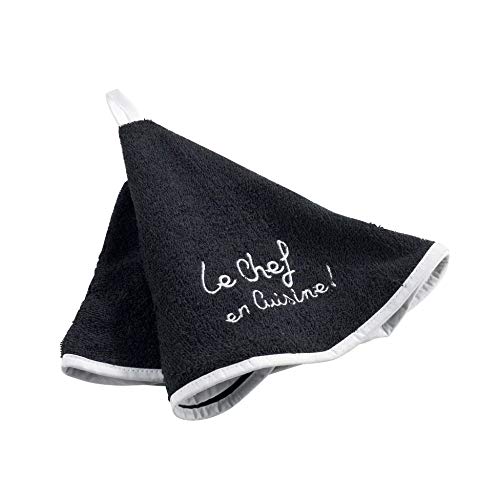 douceur d'Intérieur Toalla Redondo (0) 60 cm Esponja Brodee Cocinero, algodón, Negro, 60 x 60 cm