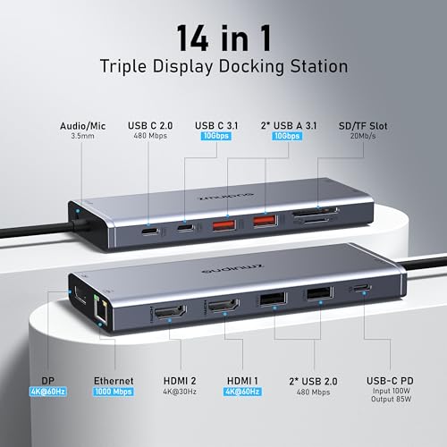 Image of USB C Laptop Docking Station Dual Monitor with 2 HDMI+DP for Dell /HP Laptop
