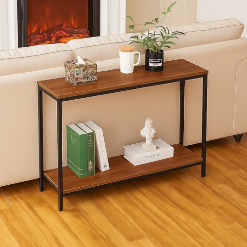 Image of Metal Frame 2-Tier Premium Entryway Table for Living Room, Hallway & Bedroom | Modern Narrow Sofa Console Table for Home & Office Decor | Sturdy & Stylish Accent Table (Classy Black)