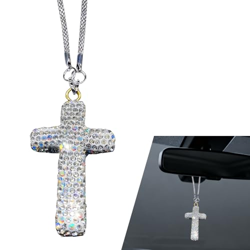 winterrock Cross for Car Rear View Mirror Charm, Bling Crystal