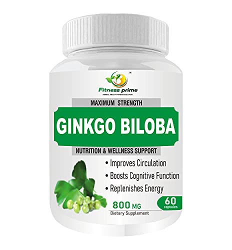Fitness Prime Ginkgo Biloba Pure 800 mg Capsules for Healthy Brain Function, Mental Clarity & Memory Focus | Stress Buster & Improves Circulation – 60 Capsules (Pack of 1)