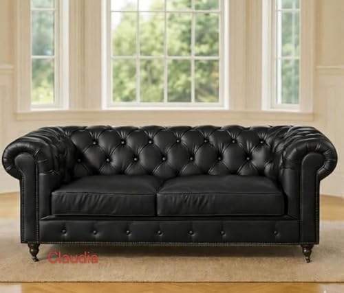 Image of Modern Classic Design Leatherette Luxury Chester Sofa Set with Button Tufted, Sofa for Living Room Set, Home, Office, Hotle and Lobby (Black, 3+2=5 Seater Sofa)