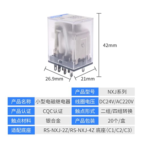 Interruptor de relé electromagnético pequeño 24V DC 8 pines NXJ 2Z para voltaje 220V AC 3