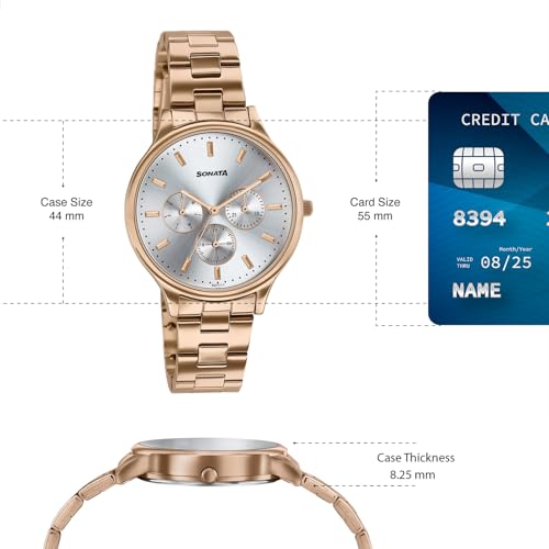 Image of Sonata Axis with Quartz Analog Silver Premium Multifunction Design Dial IP RG Strap Watch for Women - 87119WM01
