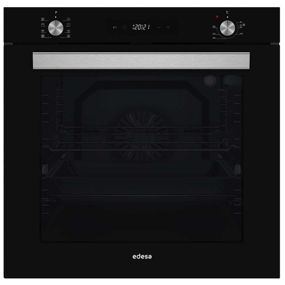 Edesa Horno Multifunción EOE-7050 FBK, Capacidad 80L, Puerta de Cristal, 8 Programas de Cocinado, Fácil Limpieza, Display Led, Guías, 2 Bandejas, Rejilla Cromada, Color Negro