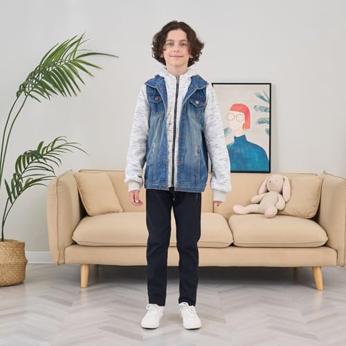 Mallimoda Kids Boys Girls Hooded Denim Jacket Zipper Coat Outerwear2