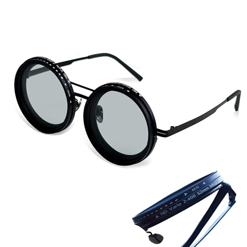 Adjustable Tint Sunglasses Polarized Round Lenses with ND Filter, 9 Gears, Ideal for Beach, Fishing, and Outdoor Activities