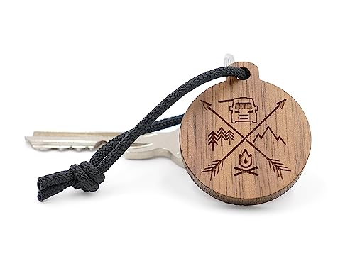 Laserfaktur Schlüsselanhänger AUSZEIT aus Walnussholz | Camping Anhänger | Camper Geschenk