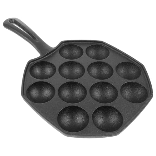 MUCKLILY Cast Iron Takoyaki Pan - 12 Hole Non-Stick Pan Cast Iron Baking Tray, 11.41 X 7.08 X 1.57 Inches, Fast Heating, Easy to Clean Takoyaki Maker