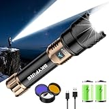 SKYFIRE Rechargeable Flashlights High Lumens with Ignition Lens &3 Colors Light,10000mAh LED Super Bright Flashlight, Zoomable,4Modes,Waterproof Tactical Flash Light for Outdoor,Home &Gift