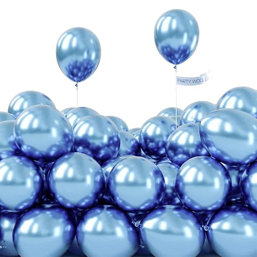 Image of PartyWoo Metallic Light Blue Balloons 50 pcs 5 inch Metallic Baby Blue Small Mini Balloons for Graduation Wedding Baby Shower Gender Reveal Anniversary Birthday Party Decorations Blue-G119