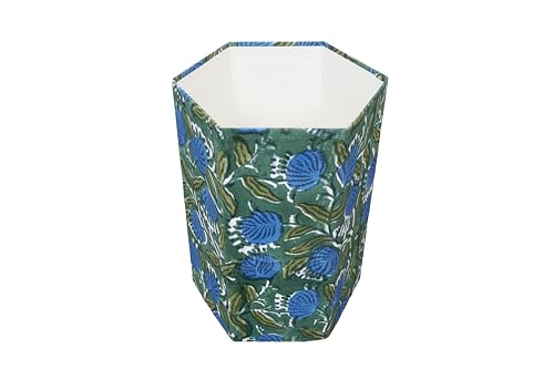Image of Generic 3.3 Gallon Cotton Hand Block Printed Paper Waste Basket |Small Decorative Trash Can for Housewarming Gifts in Living Room, Bedroom, Bathroom | Eco-Friendly, Plastic-Free (1, D. GREEN & BLUE)