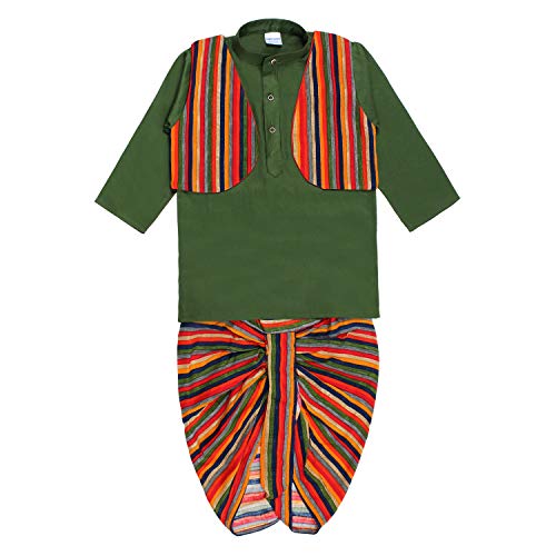 Image of superminis Boys Cotton Solid Jacket, Kurta Dhoti Set