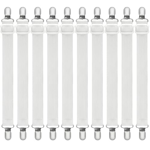 Gavenlle 10 Stück Bettlakenspanner Verstellbar 35cm -130cm Elastische Bettlakenspanner Lakenspanner mit Metallclips Matratzenspanner für Bettlaken für Matratze Bügelbrett Sofa Tischdecke