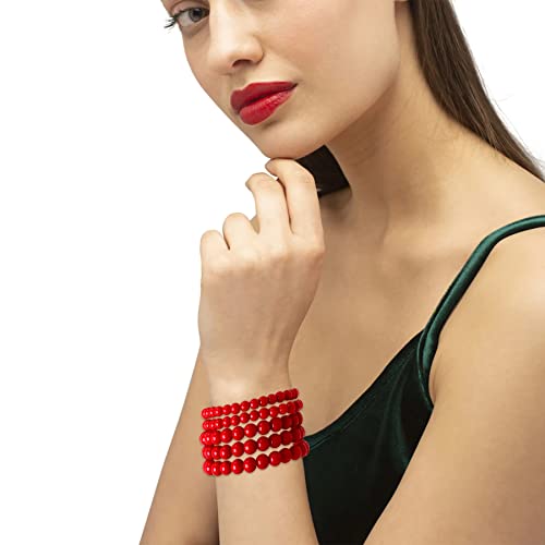 5 Pcs Faux Pearl Bracelet Set for Women Beaded Stretch Strand Bracelets for Bridesmaid,Bridal,Party Jewelry2