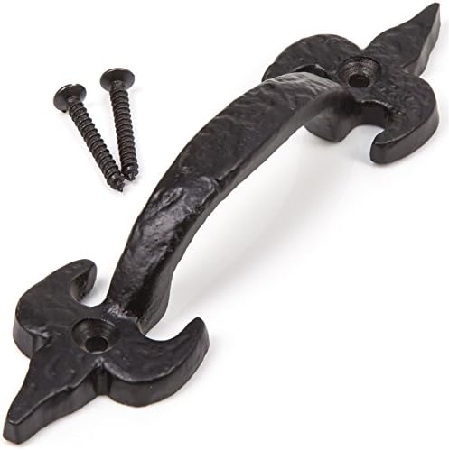 Cast Iron Black Antique Tudor Fleur De Lys Cupboard Drawer Pull Handles
