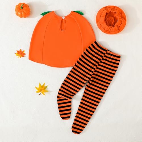 Toddler Baby Boy Girl Pumpkin Costume Halloween Fancy Dress Cosplay Cloak Cape Top Striped Leggings Hat Outfits3