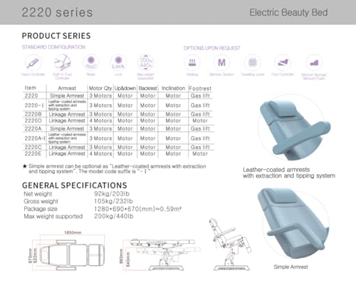 GreenLife 4 Motor Luxury Electric Facial Bed/Table Professional Medical Exam Chair Salon Beauty Bed Equipment Spa Care Aesthetic Chair Adjustment Silverfox 2220D (Dark Blue) - Image 5