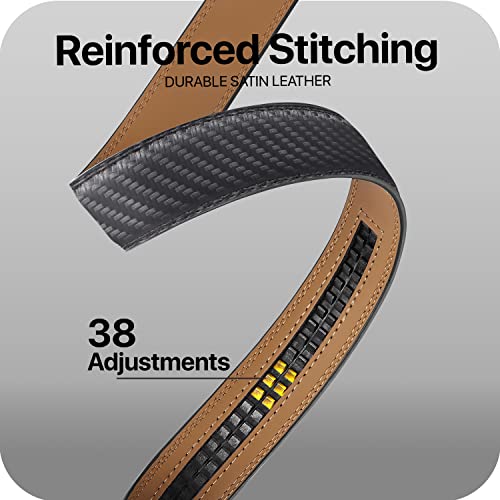 Image of Marino Avenue Ratchet Belt for Men. Adjustable Leather Dress Belt with 38 Easy to Click Into Place Ratchet Closures.