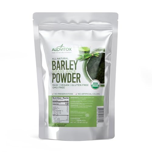 Alovitox Organic Barley Grass Juice Powder 8 Oz, Antioxidant and Immune Boosting, detoxifies and nourishes, All Natural, Gluten-Free, Non-GMO & Organics