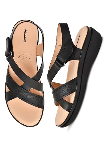 Image of Moshun Criss Cross Sandals for Women & Girls | Multi Strap & X Strap Flat Sandals, Bounce Back Technology Footbed with Adjustable Strap, Anti-Slip Sole | Lightweight Daily Wear Casual Slip-On Sandals