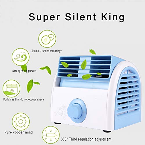 Image of Mini Handheld Fan 30W Turbine No Blade Mini Desktop Mute Fan for Dormitory /Bedroom /Living Room /Office, 3 Kinds Speed Mode, AC 220V(Pink) (Color : Blue)