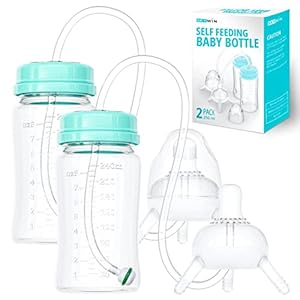 TidyFriend Self Feeding Baby Bottle 8oz Bottle Holder for Baby – 2 Pack Baby Bottle with Straw, Anti Colic, for Convenient Feeding (Green)