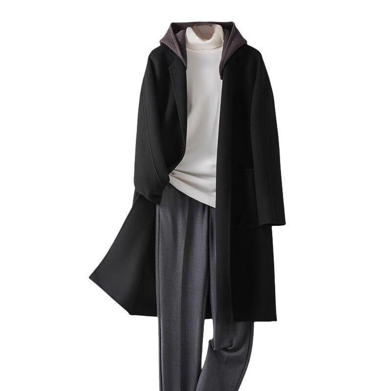 Generico Trench In Lana Da Uomo, Morbido E Caldo, Giacca Monopetto Con Cappuccio, Cappotto In Lana Con Tasche, Spesso, Lungo, Casual Da Lavoro, Elegante, Vestibilità Aderente, Soprabito Invernale