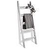 FUIN 5 Ft (58") Wood Decorative Wall Leaning Blanket Ladders Bathroom Storage Quilt Towel Display Rack Shelf Holder Rustic Farmhouse, White