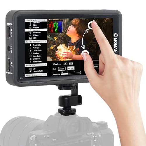 Moman M5 Moniteur DSLR Touchscreen 5,5 pouces 4K HDMI 450nits, Moniteur de champ à écran tactile 1920 x 1080 Full HD avec 3D LUTs/HDR, Moniteur Refléx Compatible pour Canon, Nikon, Sony Appareil photo