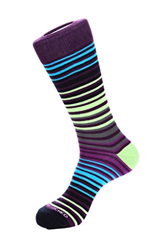 Alexander StripeCrew Sock Fits Size 8 to 13 Purple/Lime