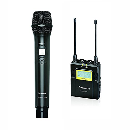 saramonic rx10+hu10 96-channel digital uhf wireless handheld microphone system - includes hu10 mic with integrated transmitter, portable receiver, shoe mount, xlr/3.5mm outputs + more