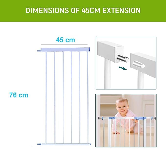 Image of Safe-O-Kid Baby Safety Gate Extension 45cm, Pressure Fit Gate Expander for Kids & Pets, Easy Tool-Free Installation for Doors, Staircases & Hallways - White