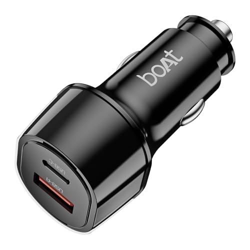 Boat 55W Car Charger with Dual Port USB-A and USB-C; Supports QC,...