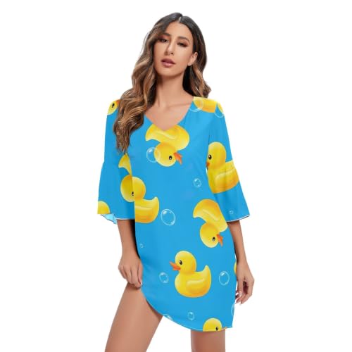 Robe de plage bleu canard et jaune idéale pour vos balades en bord de mer cet été