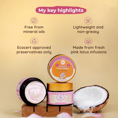 Image of ROOT and SOIL - Pink Lotus & Coconut milk Face cream for Babies | Luxurious Blend of Mango Butter & Pink Lotus Water | Light weight Non greasy formula | 45 grams (3+ months to 8 years)