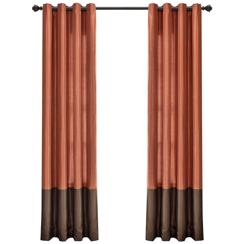 Lush Decor Prima Grommet Light Filtering Window Curtain Panels Pair 54" W x 108" L Brown & Rust - Long Curtains for Bedroom - Brown Living Room Curtains
