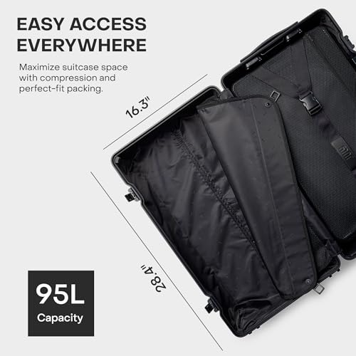 Checked Trunk - 26.8" Zipperless Airline Approved Check In Luggage with Wheels, 80/20 Opening Spinner Suitcase - TSA Lock Rolling Suitcase, Spinner Wheels, Y-Strap - Matte Brown2