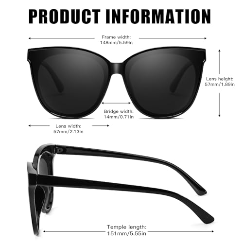 LVIOE Polarized Sunglasses for Women UV400 Protection Oversized Cat Eye Frame Retro Sunglasses for Driving Fishing Outdoor3