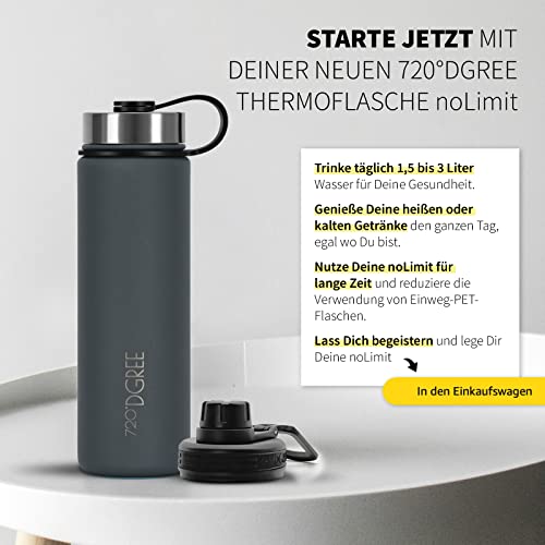 720°DGREE Edelstahl Trinkflasche Kinder 530ml “noLimit” - Auslaufsicher, für Kohlensäure, BPA-Frei - Thermosflasche, Isolierflasche mit Schraubverschluss für Schule, Sport, Fahrrad +Gratis Sportdeckel